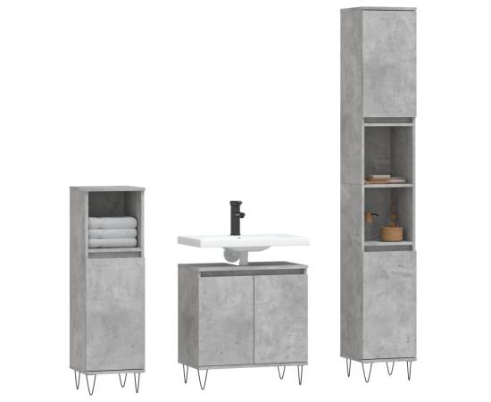 Set dulapuri de baie, 3 piese, gri beton, lemn prelucrat, 3 image