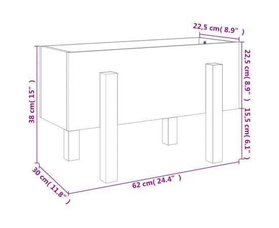 Jardinieră de grădină, alb, 62x30x38 cm, lemn masiv de pin, 9 image