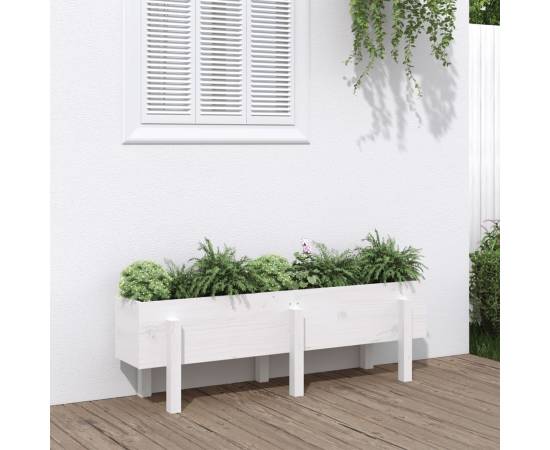 Strat înălțat de grădină, alb, 121x30x38 cm, lemn masiv de pin