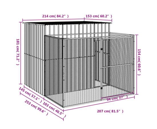 Cușcă de câine cu țarc antracit 214x253x181 cm oțel galvanizat, 5 image