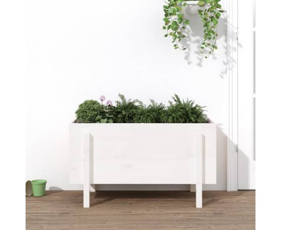 Strat înălțat de grădină, alb, 101x50x57 cm, lemn masiv de pin