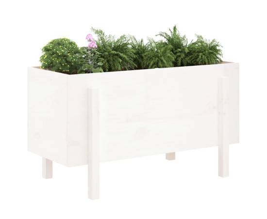 Strat înălțat de grădină, alb, 101x50x57 cm, lemn masiv de pin, 3 image