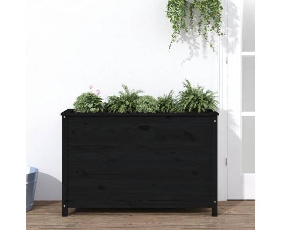 Strat înălțat de grădină, negru, 119,5x40x78 cm, lemn masiv pin