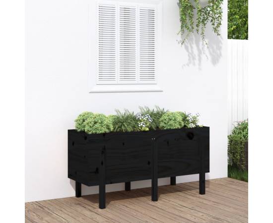 Strat înălțat de grădină, negru, 121x50x57 cm, lemn masiv pin