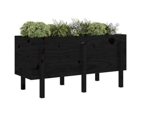 Strat înălțat de grădină, negru, 121x50x57 cm, lemn masiv pin, 3 image