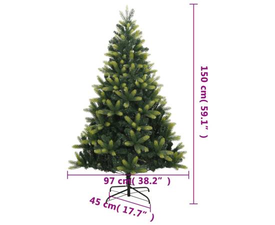 Brad de crăciun artificial cu suport și balamale, 150 cm, 8 image