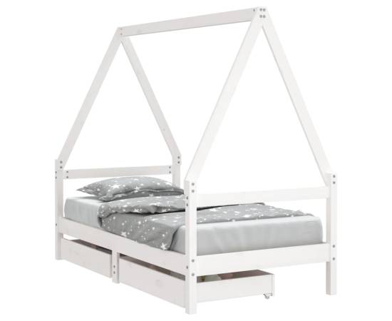 Cadru de pat copii cu sertare, alb, 80x160 cm, lemn masiv pin, 2 image