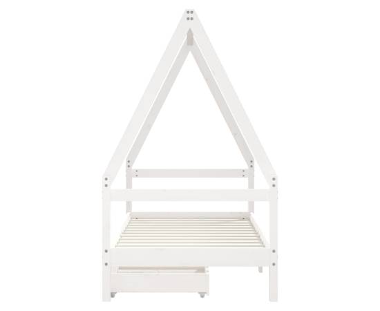 Cadru de pat copii cu sertare, alb, 80x160 cm, lemn masiv pin, 5 image