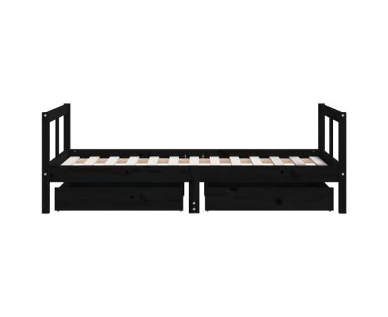 Cadru de pat copii cu sertare, negru, 80x160 cm, lemn masiv pin, 6 image