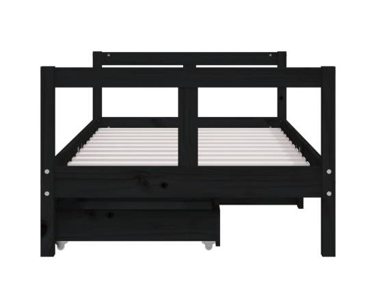 Cadru de pat copii cu sertare, negru, 80x160 cm, lemn masiv pin, 5 image