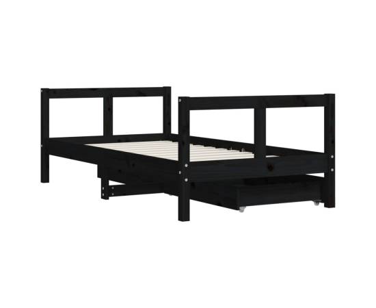 Cadru de pat copii cu sertare, negru, 80x160 cm, lemn masiv pin, 7 image