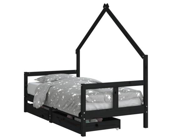 Cadru de pat copii cu sertare, negru, 80x160 cm, lemn masiv pin, 2 image