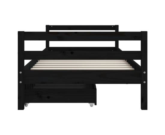 Cadru de pat copii cu sertare, negru, 90x190 cm, lemn masiv pin, 5 image