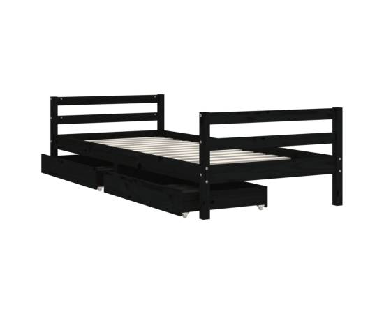 Cadru de pat copii cu sertare, negru, 90x190 cm, lemn masiv pin, 4 image