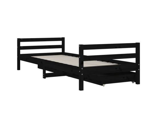 Cadru de pat copii cu sertare, negru, 90x190 cm, lemn masiv pin, 7 image