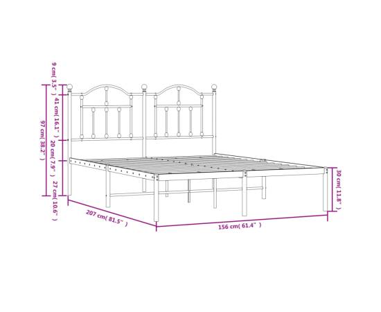 Cadru de pat metalic cu tăblie, negru, 150x200 cm, 9 image