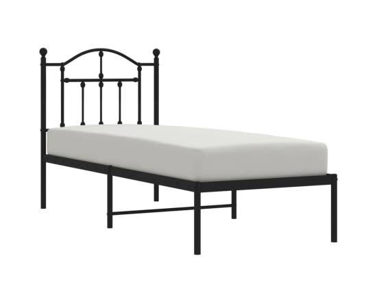 Cadru de pat metalic cu tăblie, negru, 75x190 cm, 3 image
