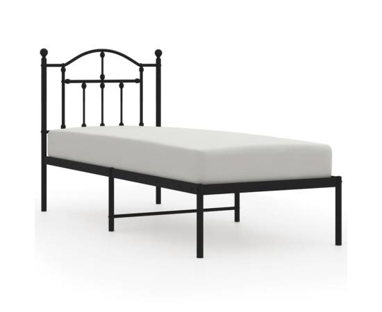 Cadru de pat metalic cu tăblie, negru, 75x190 cm, 2 image