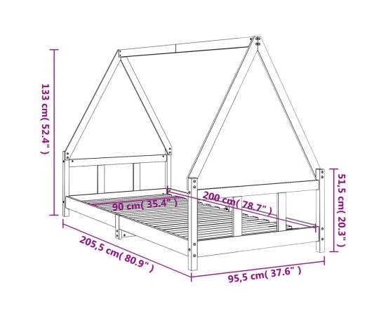 Cadru de pat pentru copii, alb, 90x200 cm, lemn masiv de pin, 9 image