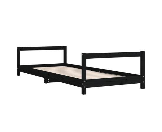 Cadru de pat pentru copii, negru, 80x200 cm, lemn masiv de pin, 6 image