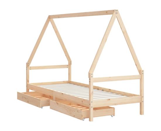 Cadru de pat pentru copii cu sertare, 90x190 cm, lemn masiv pin, 4 image
