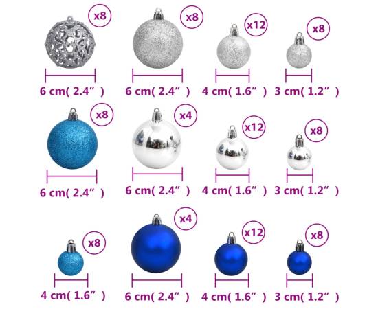 Globuri de crăciun 100 buc., albastru și argintiu, 3 / 4 / 6 cm, 9 image