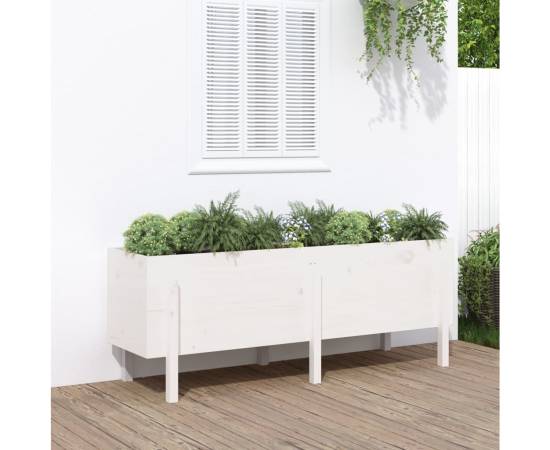 Strat înălțat de grădină, alb, 160x50x57 cm, lemn masiv de pin