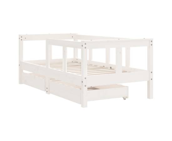 Cadru de pat copii cu sertare, alb, 70x140 cm, lemn masiv pin, 3 image