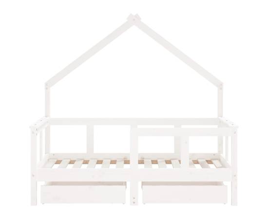Cadru de pat copii cu sertare, alb, 70x140 cm, lemn masiv pin, 5 image