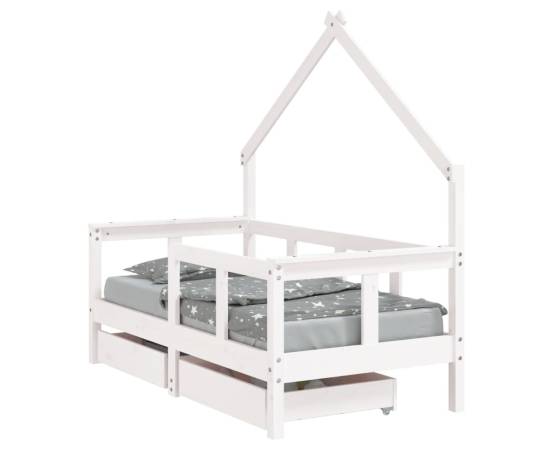 Cadru de pat copii cu sertare, alb, 70x140 cm, lemn masiv pin, 2 image