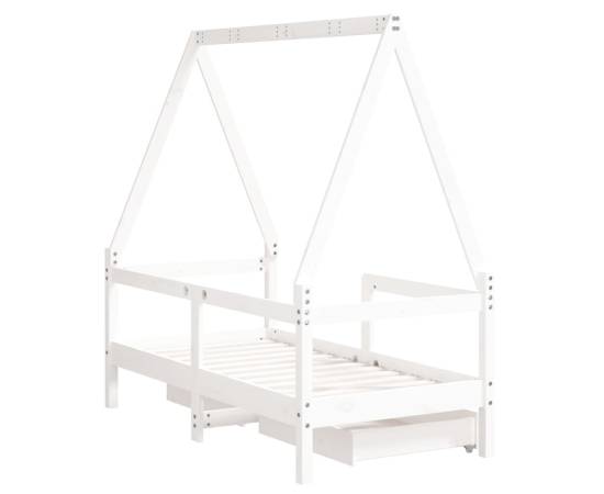 Cadru de pat copii cu sertare, alb, 70x140 cm, lemn masiv pin, 7 image
