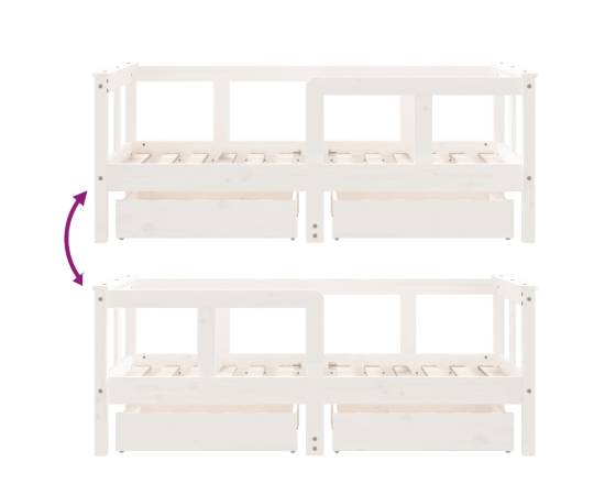 Cadru de pat copii cu sertare, alb, 70x140 cm, lemn masiv pin, 8 image
