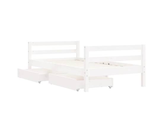 Cadru de pat copii cu sertare, alb, 80x160 cm, lemn masiv pin, 4 image
