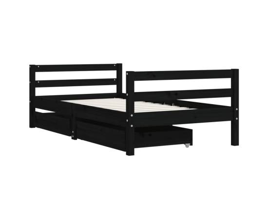 Cadru de pat copii cu sertare, negru, 80x160 cm, lemn masiv pin, 3 image