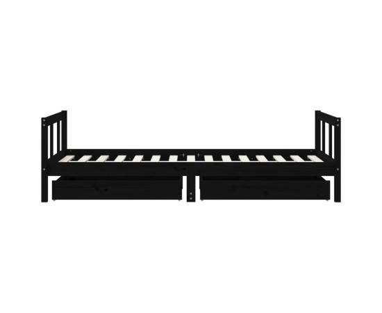 Cadru de pat copii cu sertare, negru, 90x190 cm, lemn masiv pin, 6 image