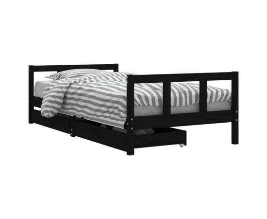 Cadru de pat copii cu sertare, negru, 90x190 cm, lemn masiv pin, 2 image