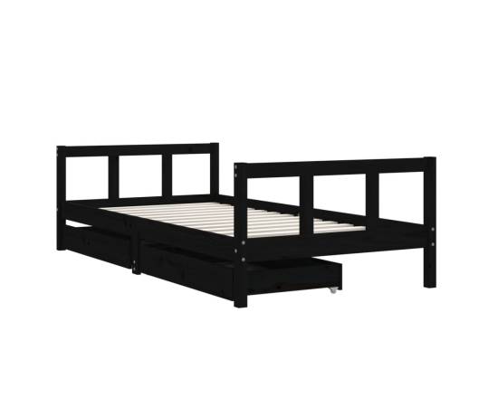 Cadru de pat copii cu sertare, negru, 90x190 cm, lemn masiv pin, 3 image