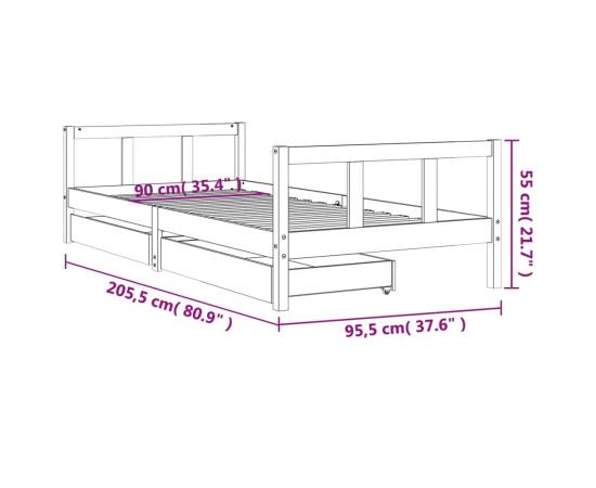 Cadru de pat copii cu sertare, negru, 90x200 cm, lemn masiv pin, 10 image