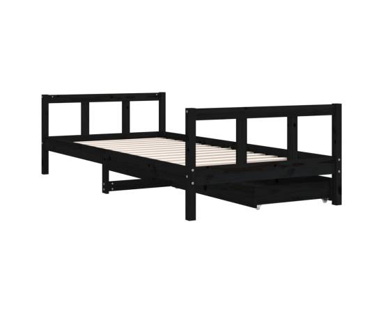 Cadru de pat copii cu sertare, negru, 90x200 cm, lemn masiv pin, 7 image