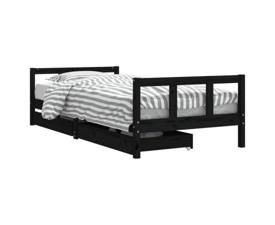 Cadru de pat copii cu sertare, negru, 90x200 cm, lemn masiv pin, 2 image