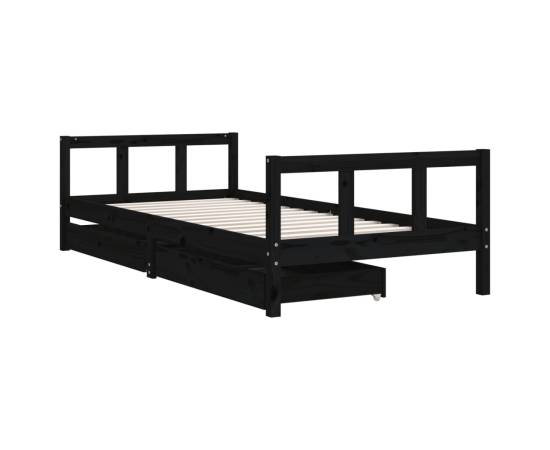 Cadru de pat copii cu sertare, negru, 90x200 cm, lemn masiv pin, 3 image