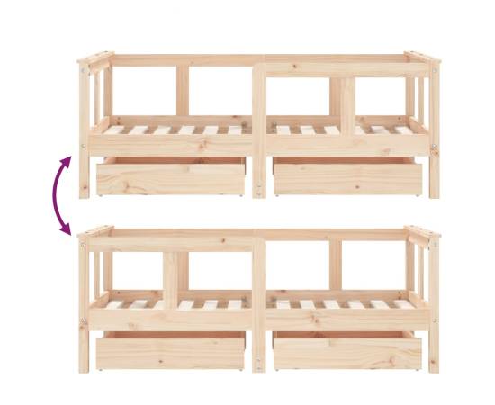 Cadru de pat cu sertare de copii, 70x140 cm, lemn masiv de pin, 8 image