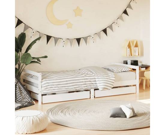 Cadru de pat cu sertare de copii, alb, 90x200 cm lemn masiv pin