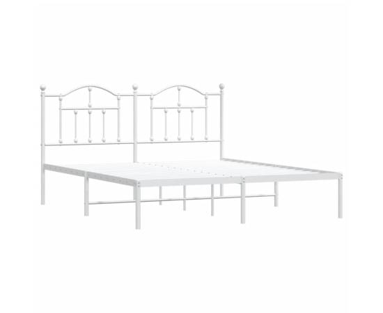Cadru de pat metalic cu tăblie, alb, 160x200 cm, 4 image