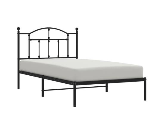 Cadru de pat metalic cu tăblie, negru, 100x190 cm, 3 image