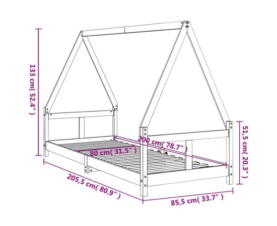 Cadru de pat pentru copii, 80x200 cm, lemn masiv de pin, 9 image