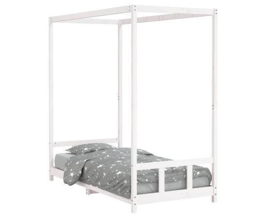 Cadru de pat pentru copii, alb, 90x190 cm, lemn masiv de pin, 2 image