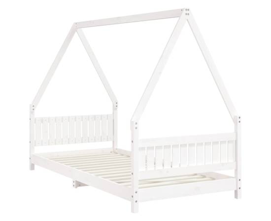 Cadru de pat pentru copii, alb, 90x200 cm, lemn masiv de pin, 3 image