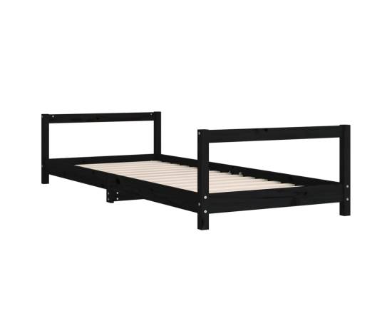 Cadru de pat pentru copii, negru, 90x190 cm, lemn masiv de pin, 6 image