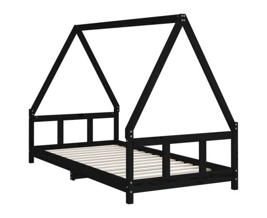 Cadru de pat pentru copii, negru, 90x190 cm, lemn masiv de pin, 3 image